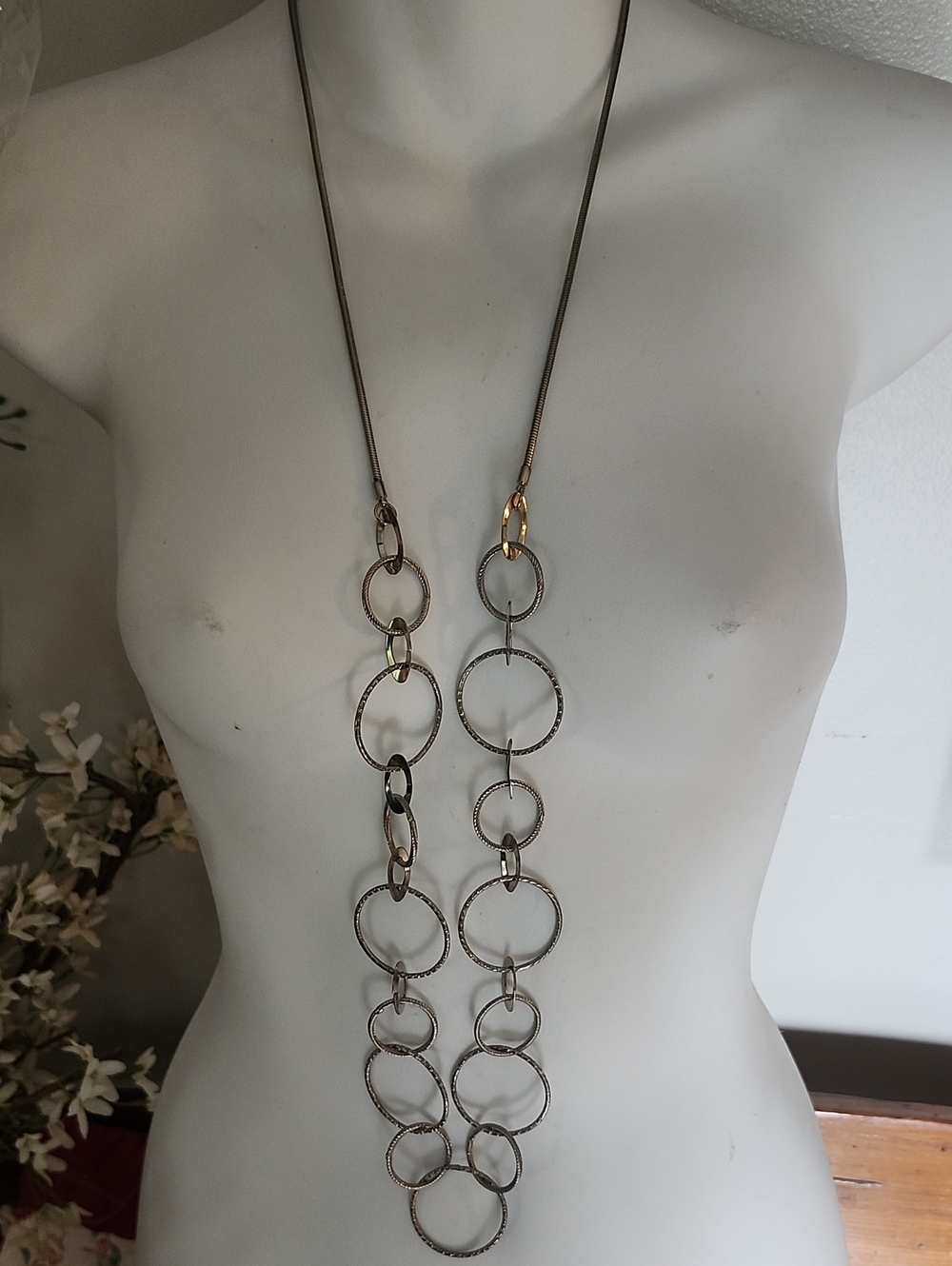 Layered Open Circle Link Necklace - Silver Tone - Picture 2 of 16